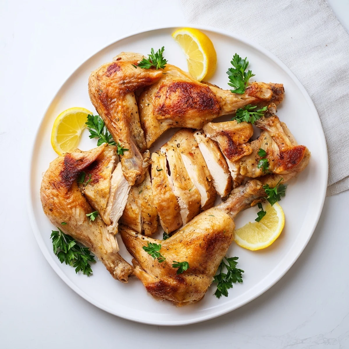 Crispy skinned buttermilk roasted chicken resting on a wire rack after oven roasting