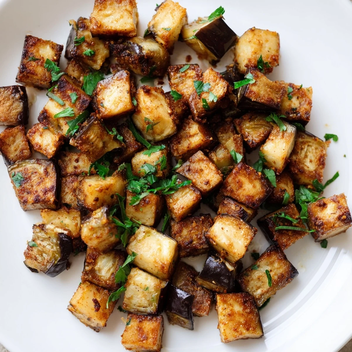 Tender inside and crunchy outside low calorie air fryer eggplant with golden edges