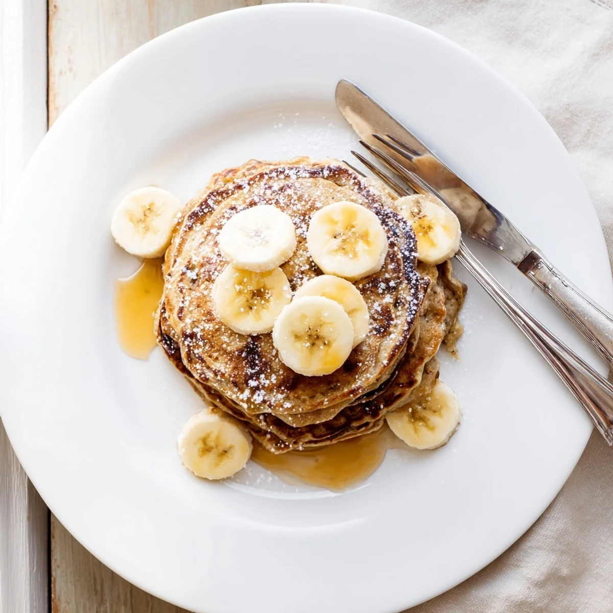 Wholesome breakfast plate featuring Greek yogurt banana pancakes served with mixed berries