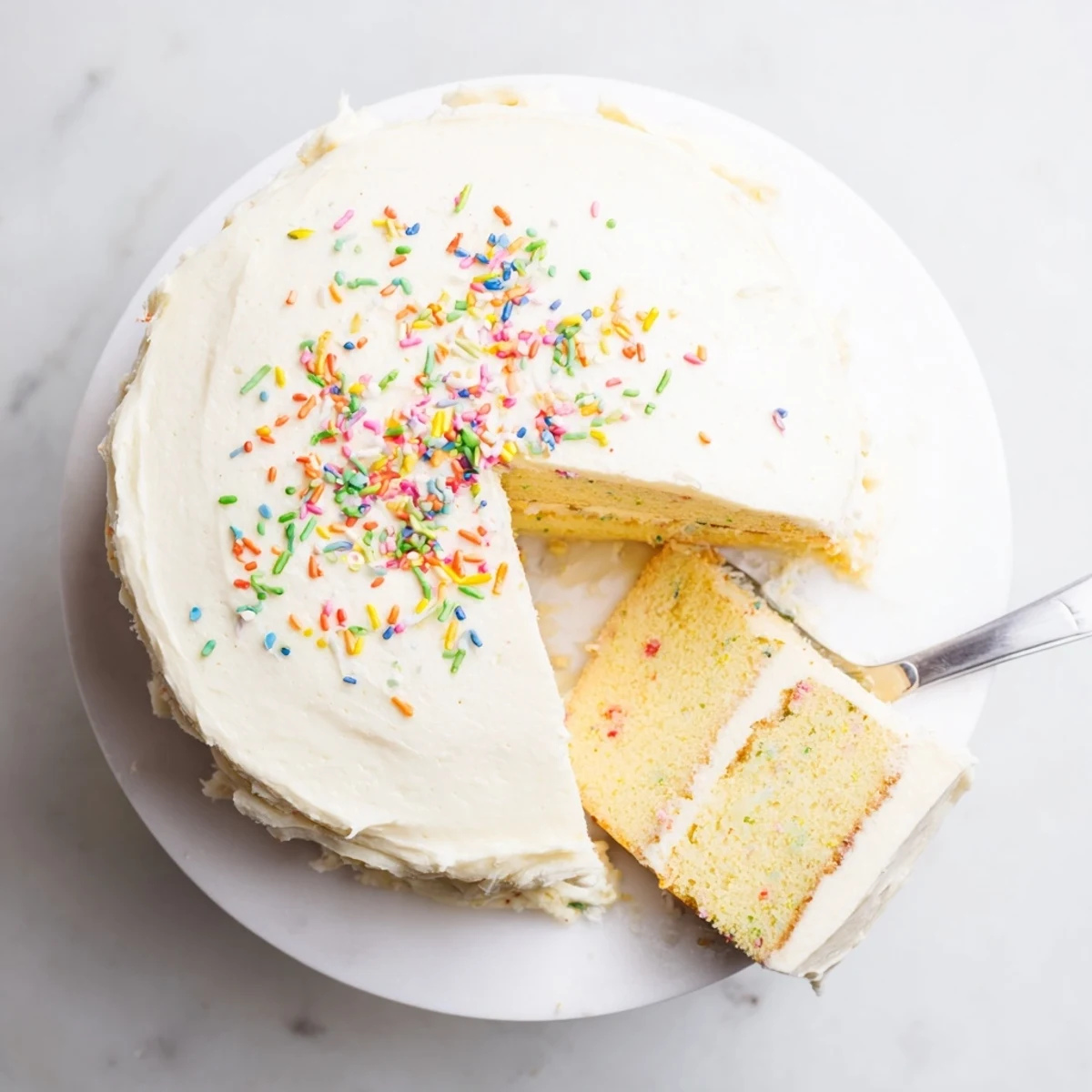 Classic vanilla bean birthday cake with fluffy buttercream frosting decorated for special occasions