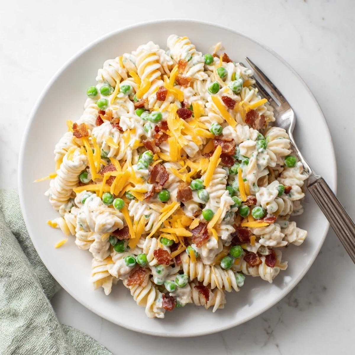 Creamy crack pasta salad loaded with crispy bacon, sharp cheddar, and ranch dressing