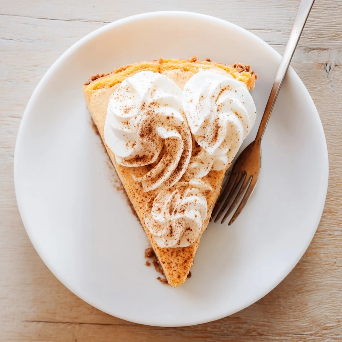 Festive holiday cheesecake topped with fluffy whipped cream and spiced graham cracker crust close-up view