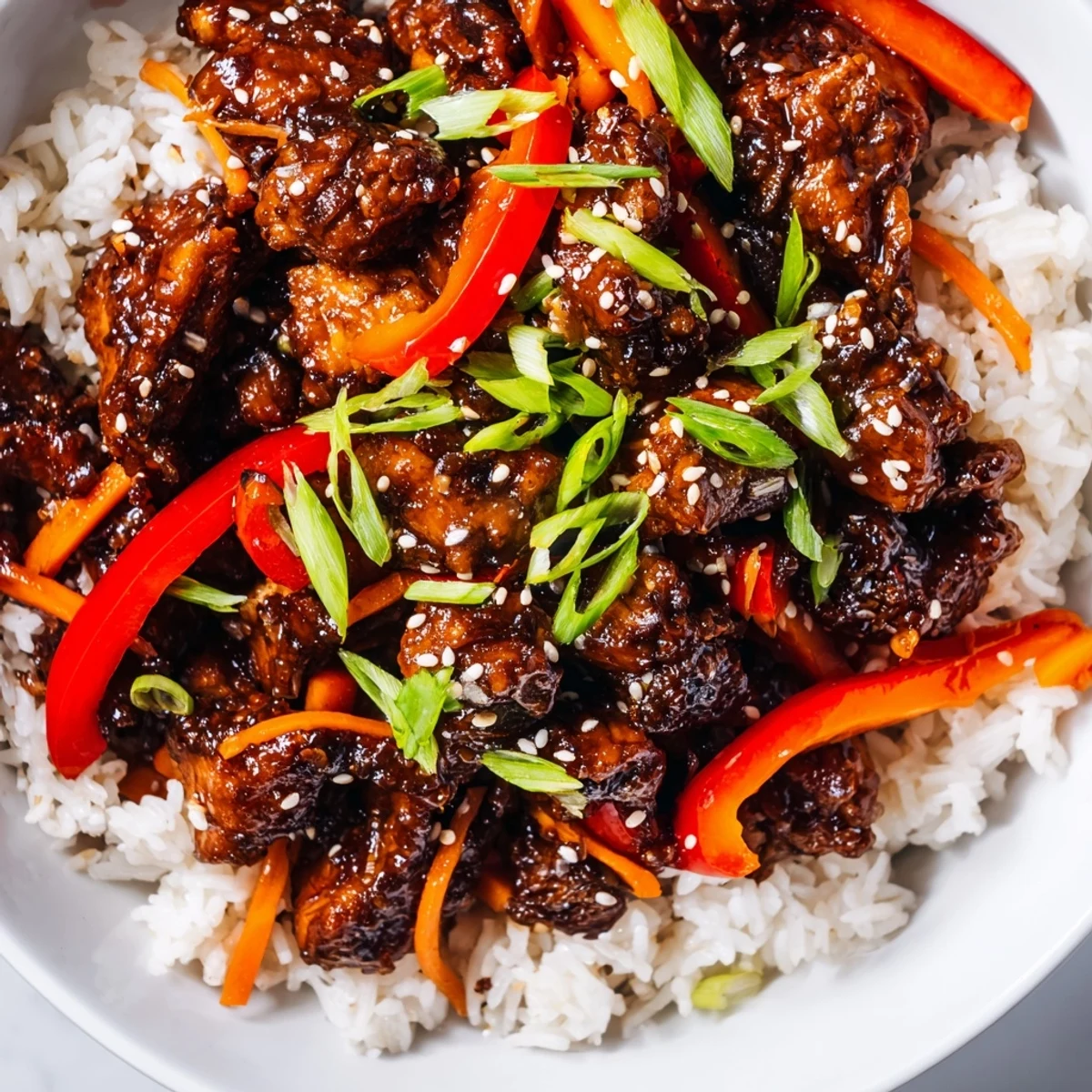 Tender glazed chicken and fluffy rice studded with colorful vegetables in this One Pan Korean BBQ Chicken