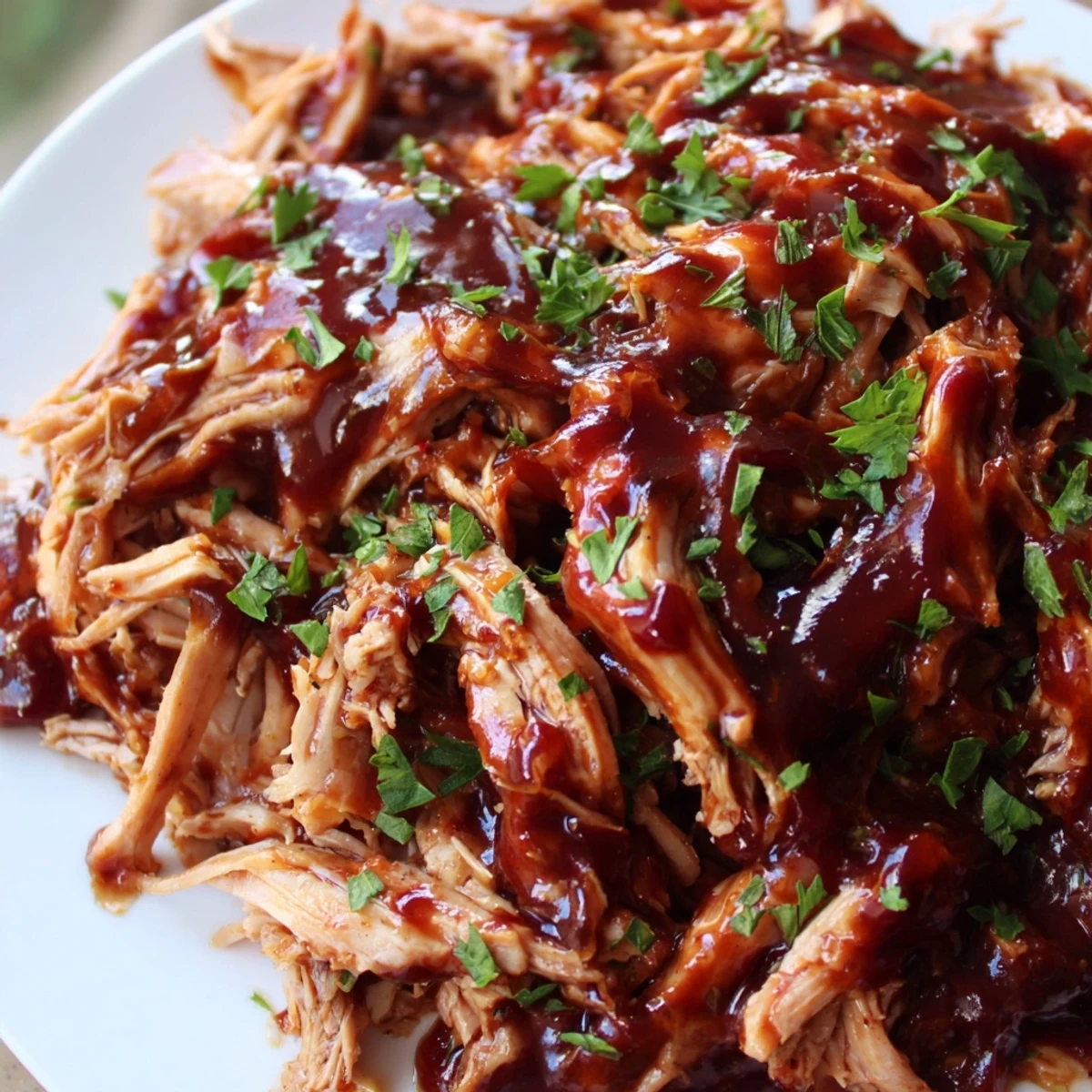 Sweet Baby Ray's crockpot chicken shredded and coated in rich, sticky honey BBQ glaze