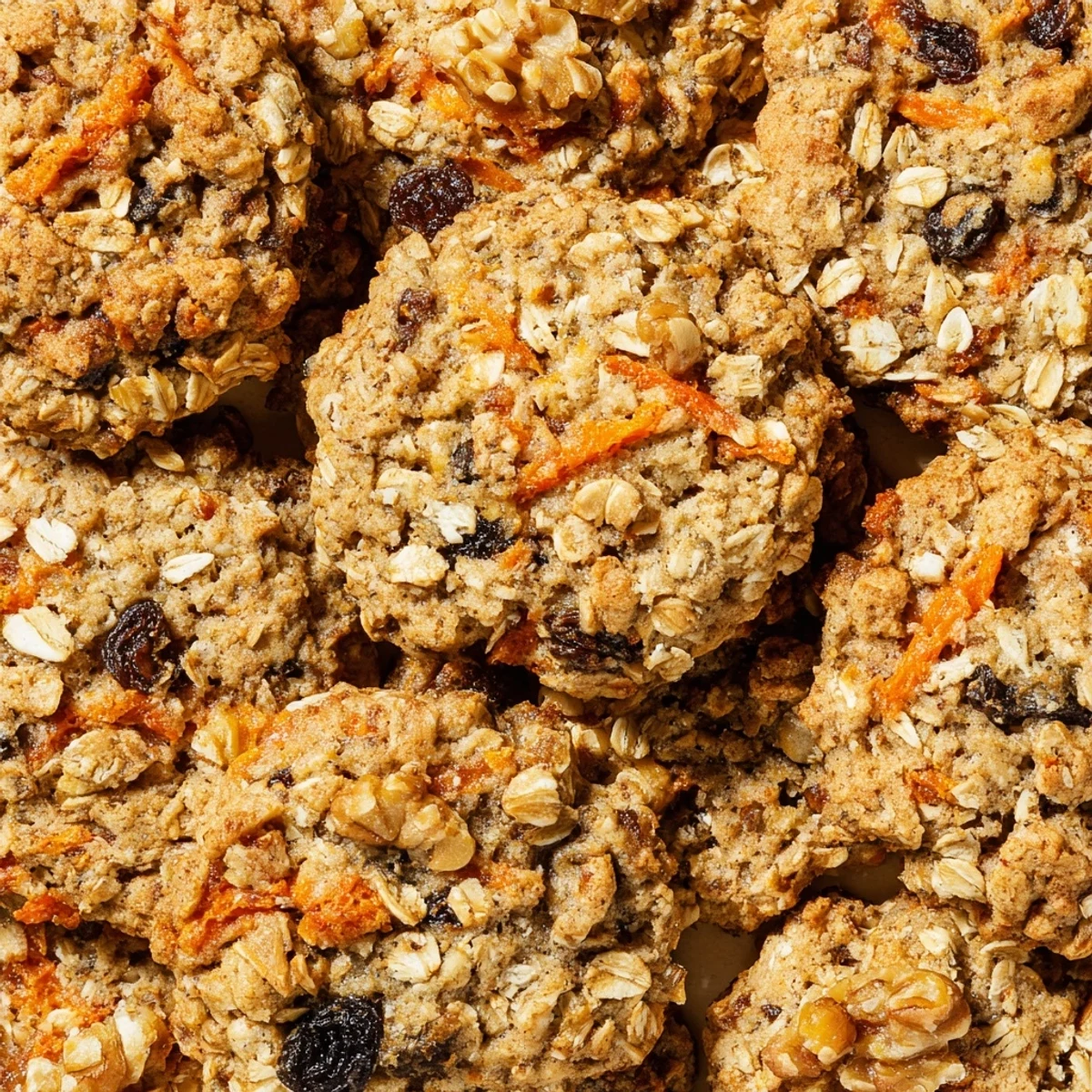Golden chewy carrot cake cookies fresh from oven with soft, thick centers