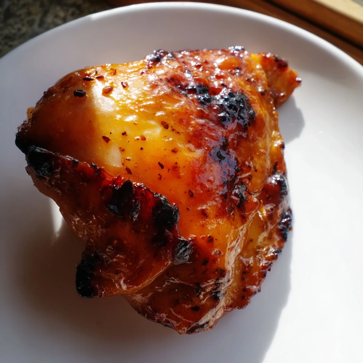 Glossy savory glazed chicken thighs with herb rice and golden roasted potatoes on a white plate