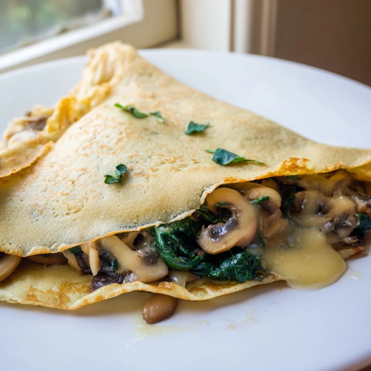 Savory crepes draped over a warm skillet, oozing melted cheese and fresh herbs