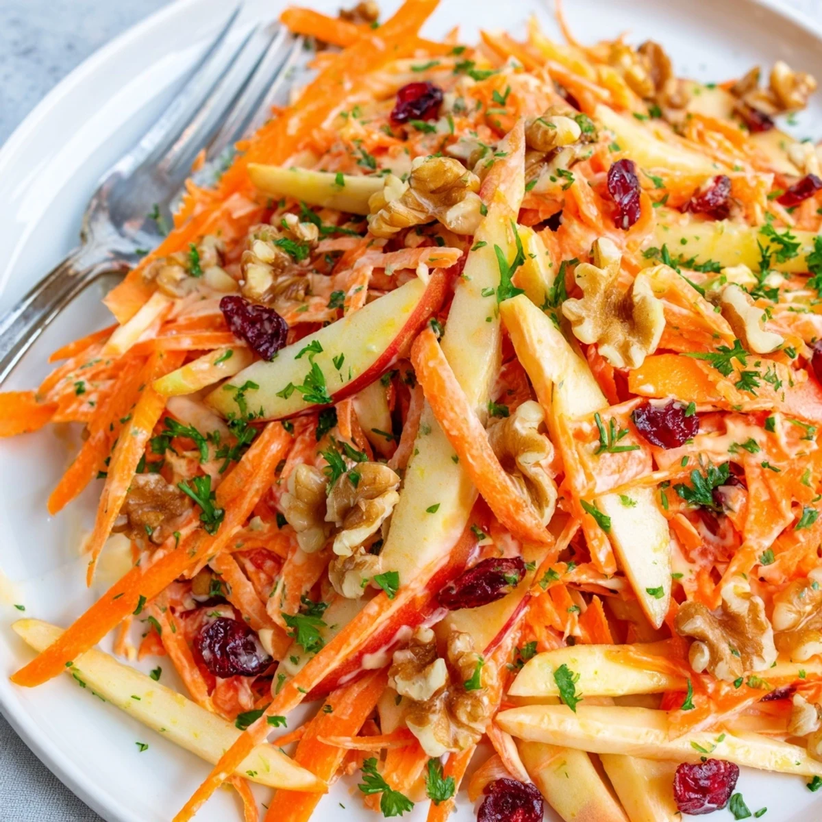 Crunchy Apple Carrot Salad With Creamy Citrus Dressing, crisp apple slices and tangy dressing