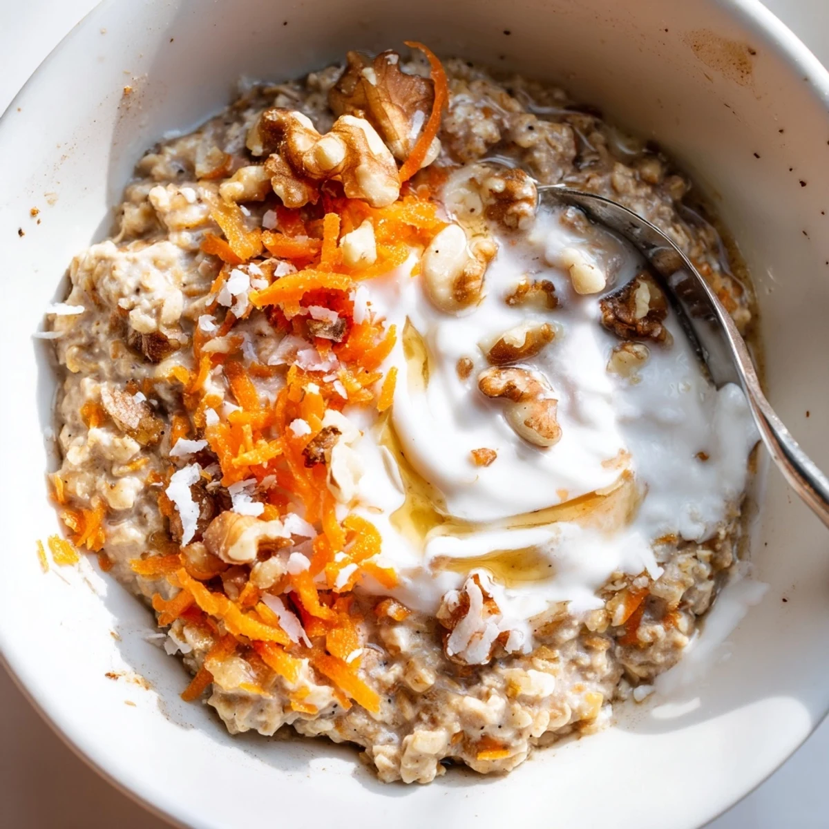 Chilled jar of Carrot Cake Overnight Oats with cinnamon aroma and velvety texture.