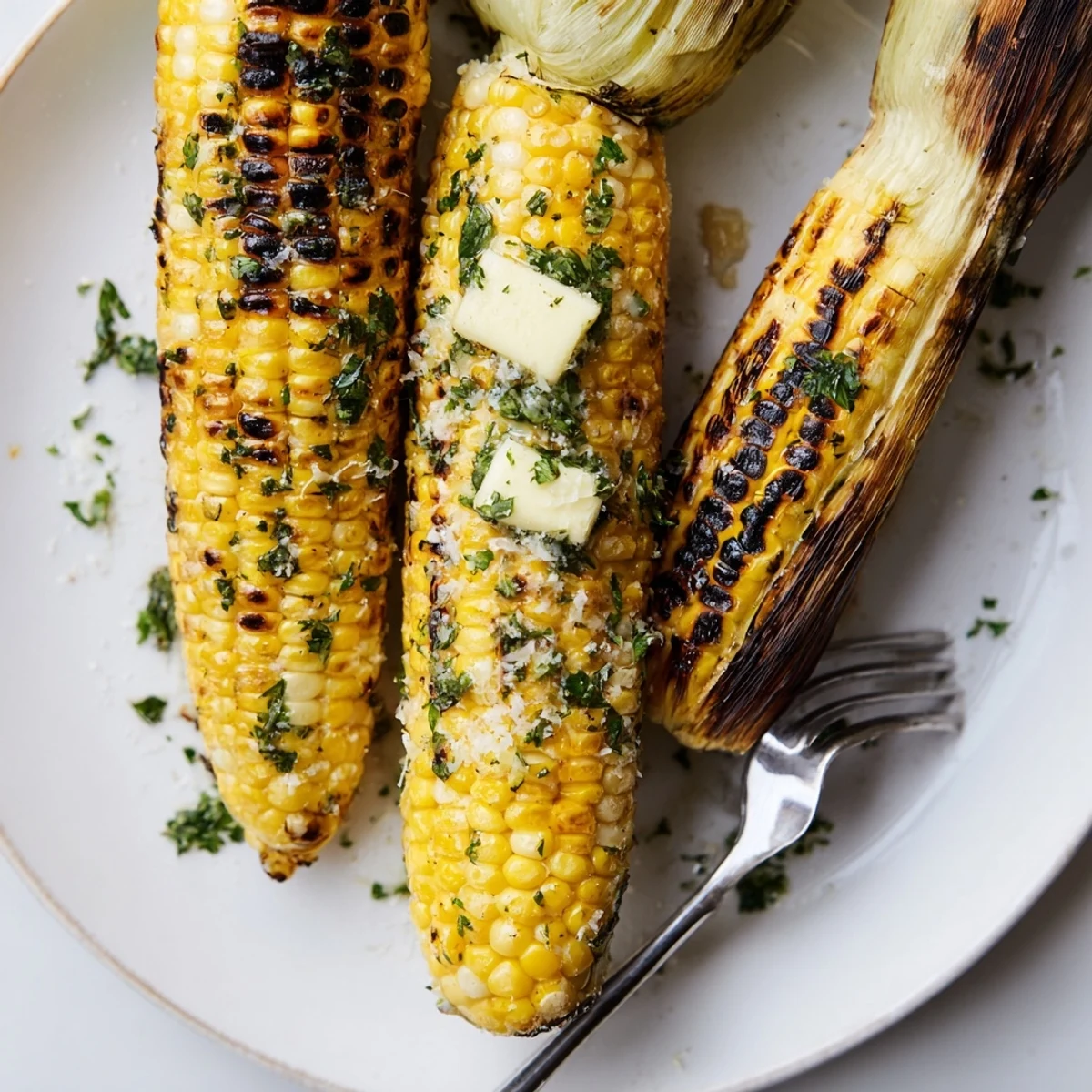Family-style Garlic Parmesan Corn On The Cob, hot, finished with lemon squeeze.