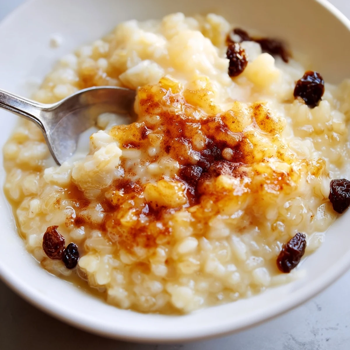 Chilled Delicious Condensed Milk Baked Rice Pudding with cinnamon sprinkle, raisins optional