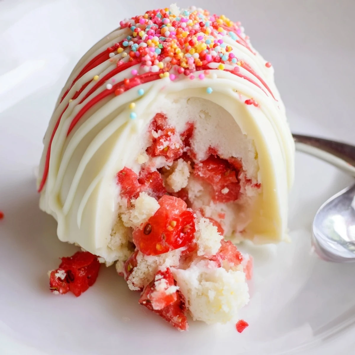 Strawberry Shortcake Easter Egg Bombs with whipped cream, fresh berries, chocolate shells
