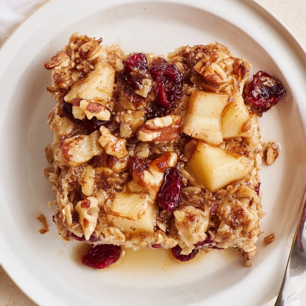 Warm, cinnamon-scented Delicious Apple Cinnamon Oatmeal Bake Recipe For Mornings, served with yogurt.