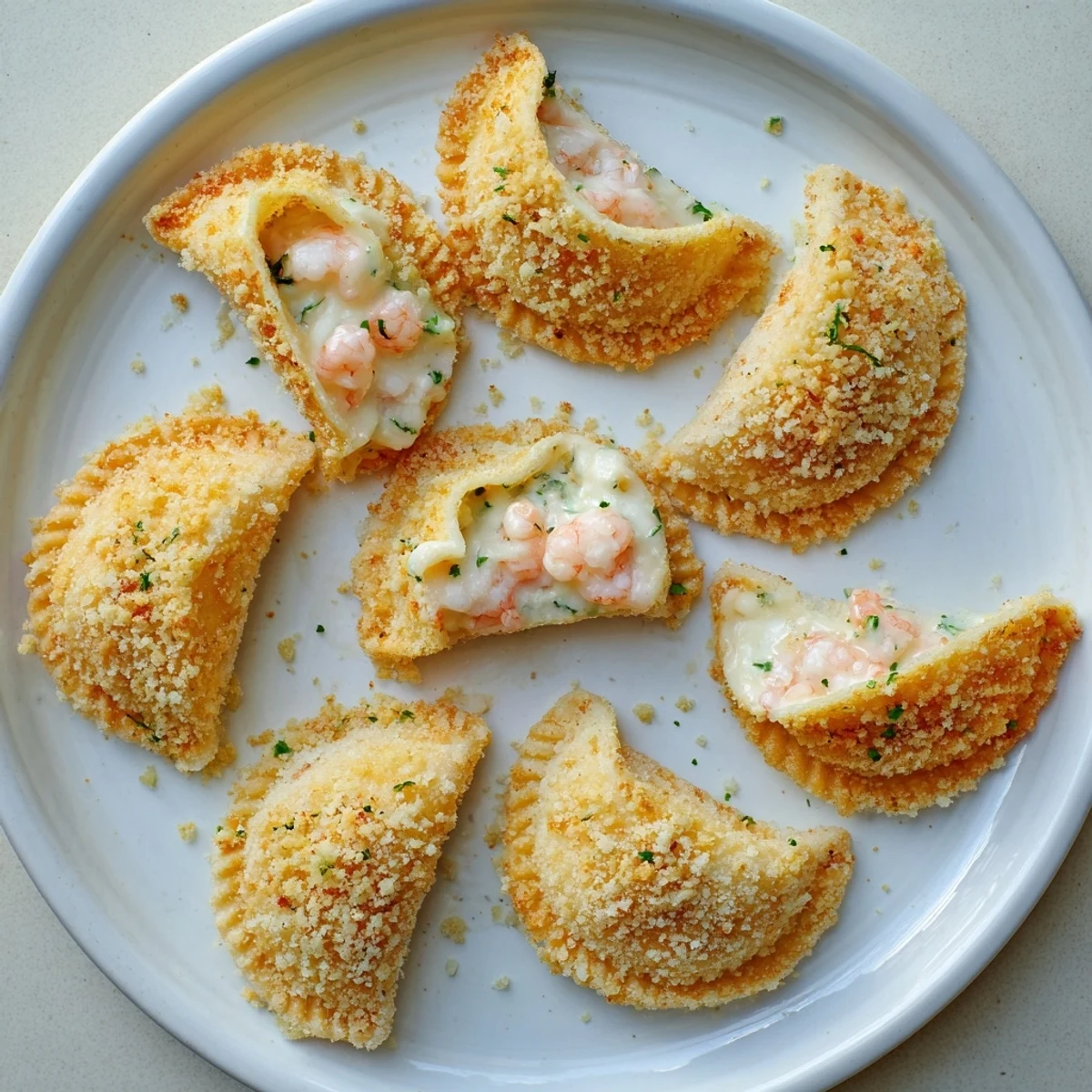 Crispy Portuguese shrimp rissois with smooth béchamel and parsley flecked interior