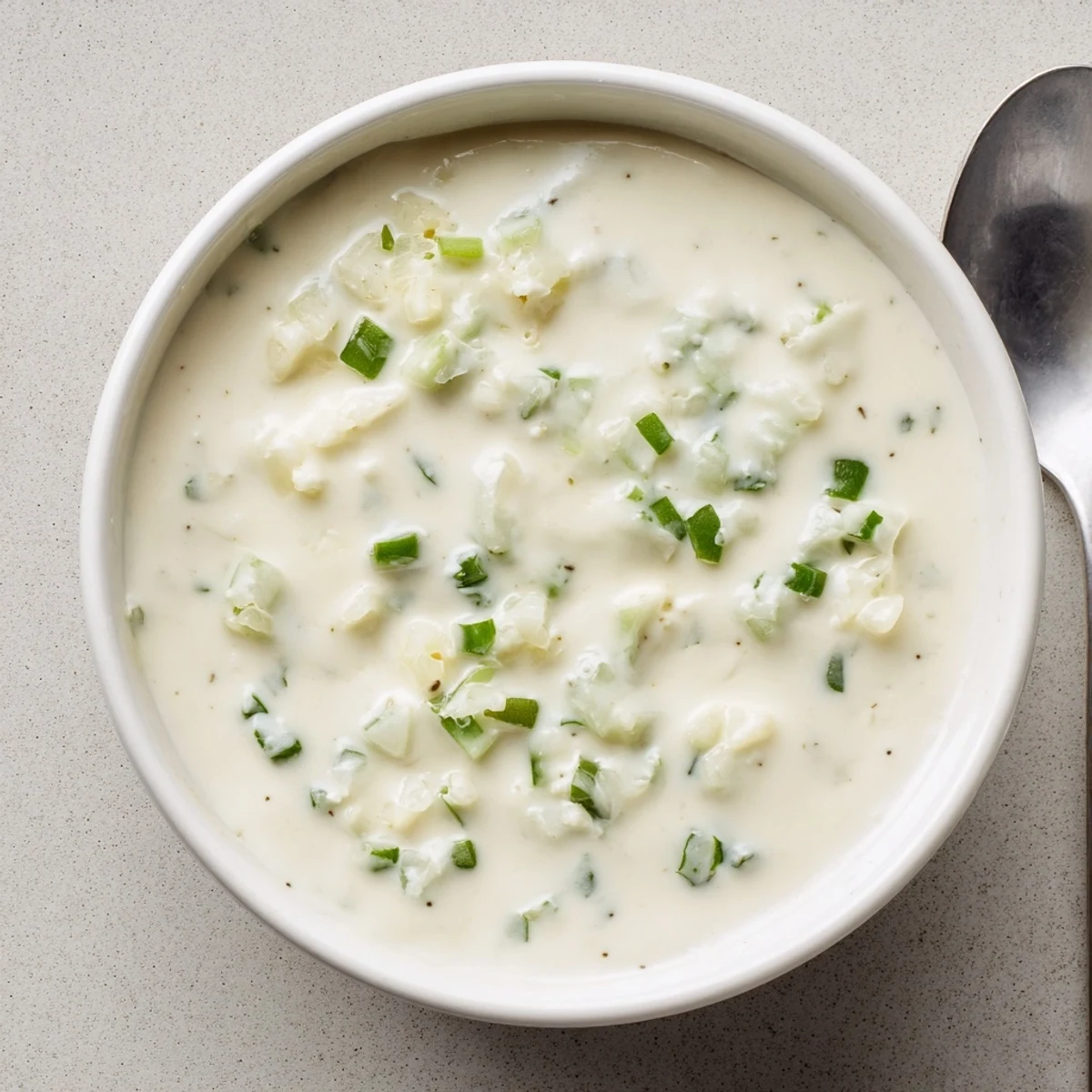 Creamy white queso dip bubbling in a cast iron skillet with melted cheese
