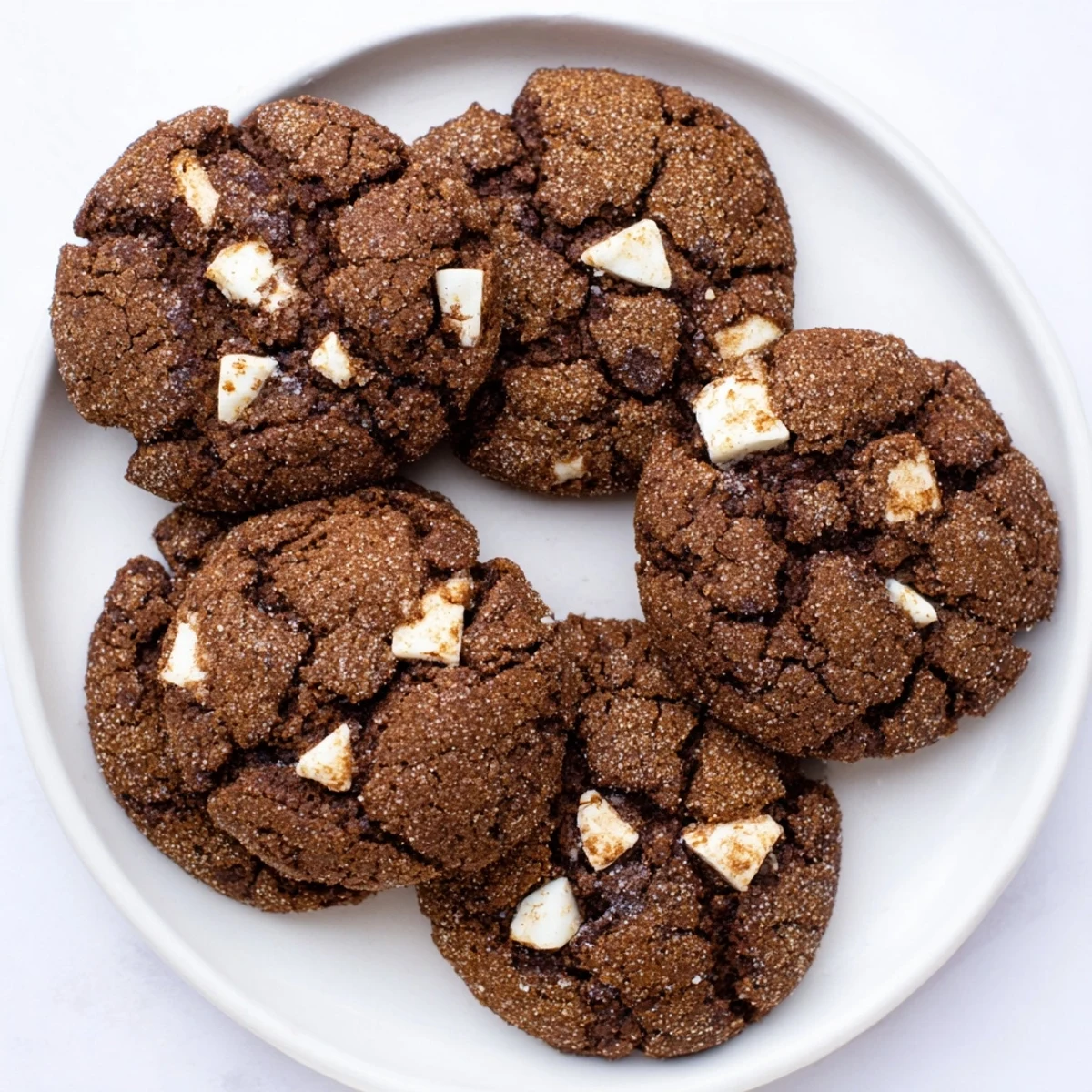 Chewy spiced gingerbread white chocolate cookies rolled in sparkling sugar ready for holiday baking