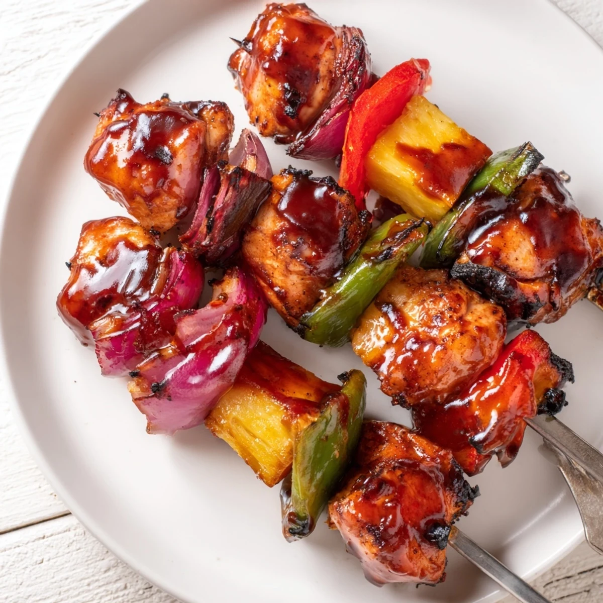 Summer Bbq Pineapple Chicken Kabobs resting on platter, smoky aroma, perfect for gatherings