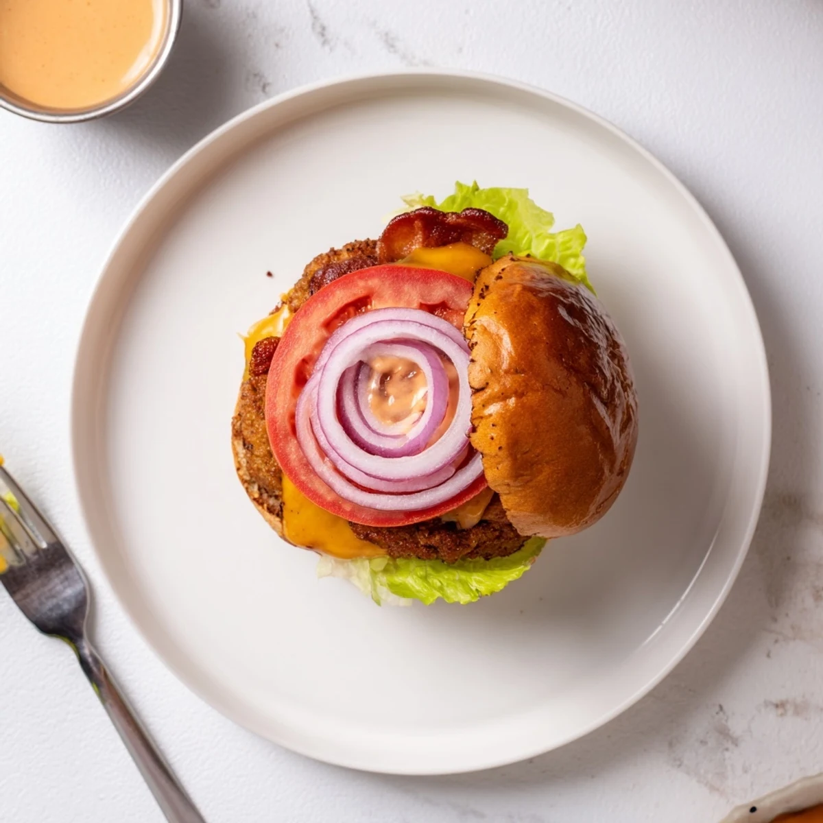 Grilled Irresistible Crack Burgers topped with smoky sauce, shredded lettuce, ripe tomato.