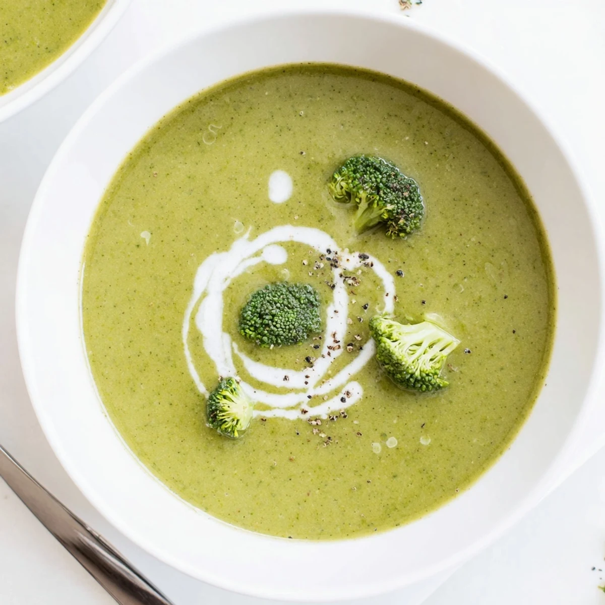 Green Broccoli Soup blended smooth, warm aroma of garlic and nutmeg