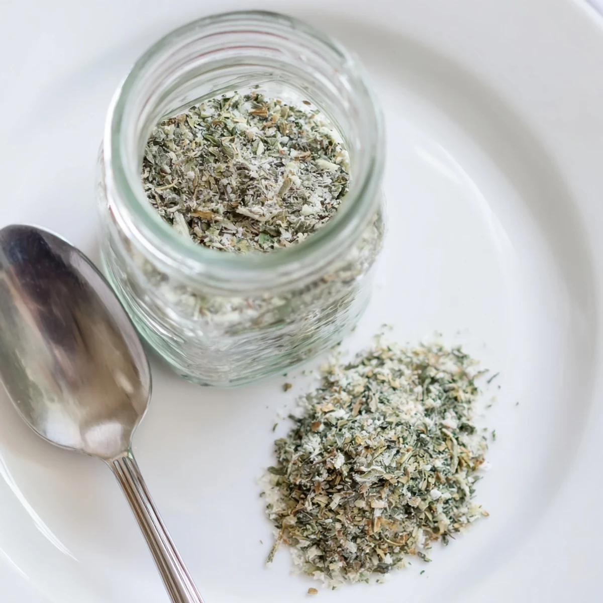 Spoonfuls of Dehydrated Tzatziki Seasoning Mix scattered over roasted vegetables for bright Mediterranean flavor