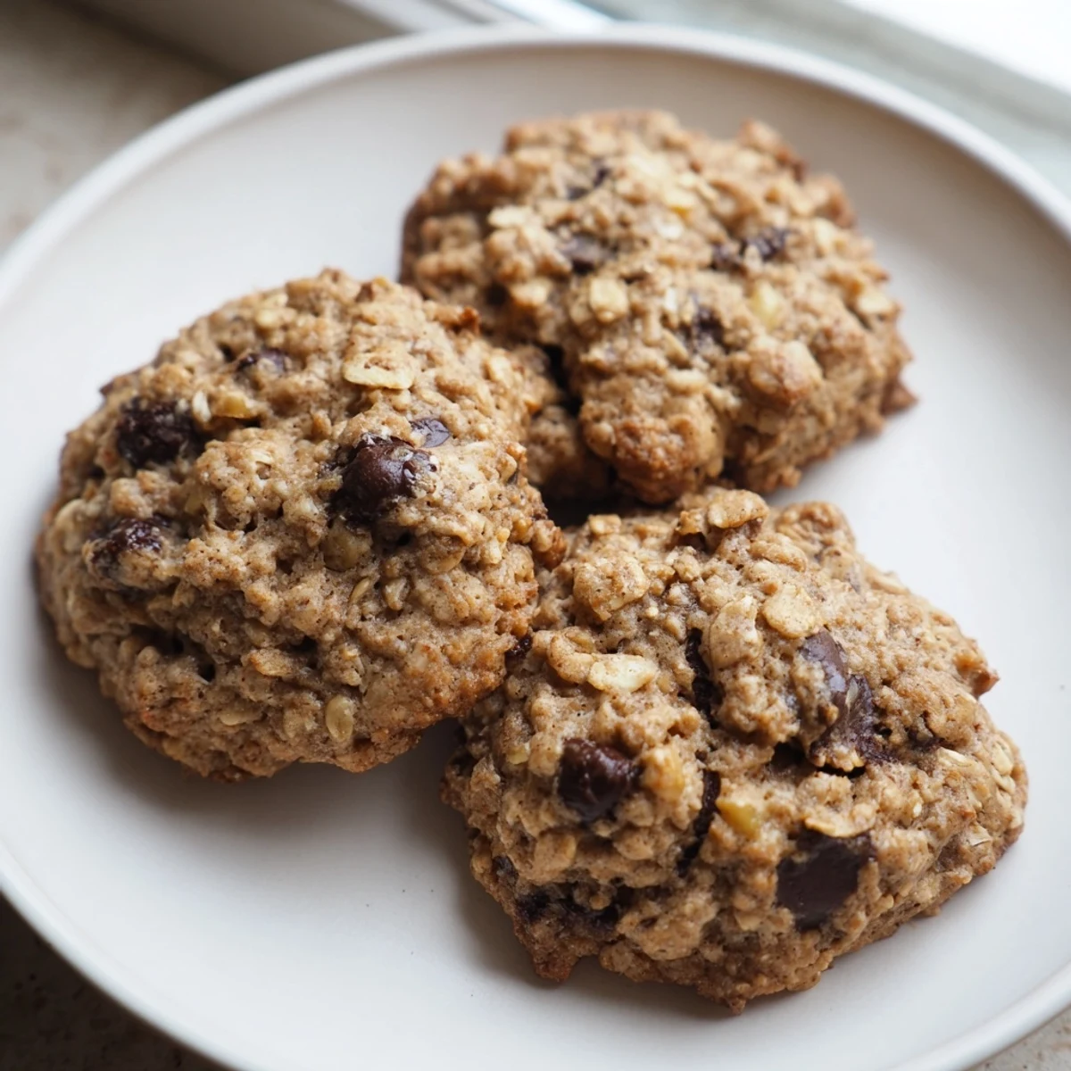 Golden banana oatmeal cookies fresh from the oven with soft chewy centers