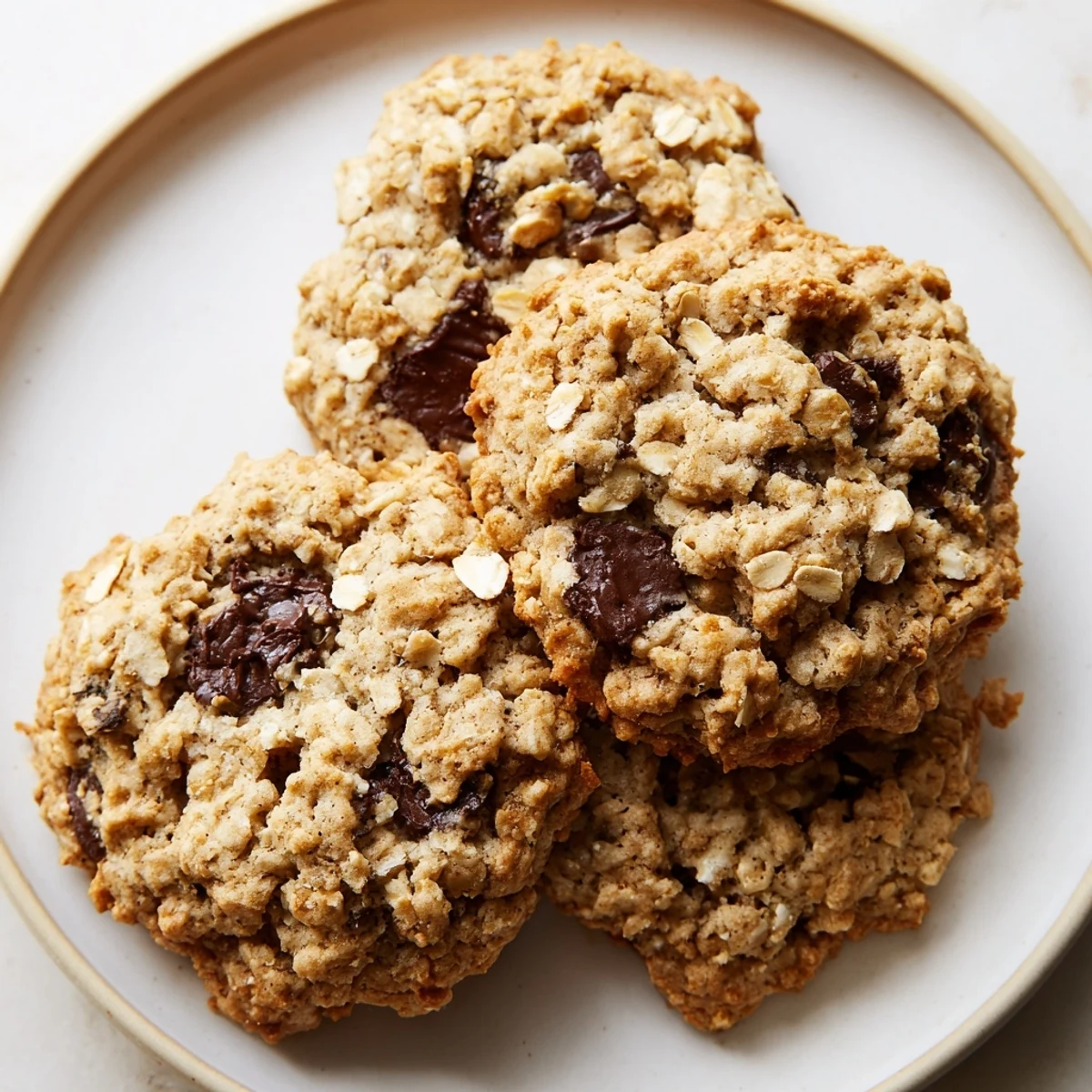 Thick chewy banana oatmeal cookies with crisp edges arranged on parchment paper