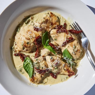 Golden seared Marry Me Chicken Pesto simmering in rich velvety Parmesan pesto cream sauce